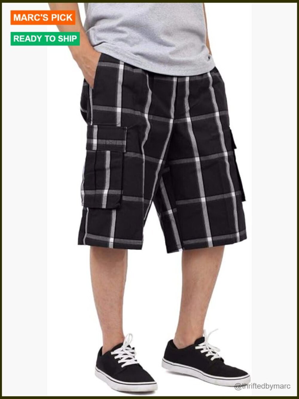 Men's Casual Plaid Cargo Shorts with Elastic Waist